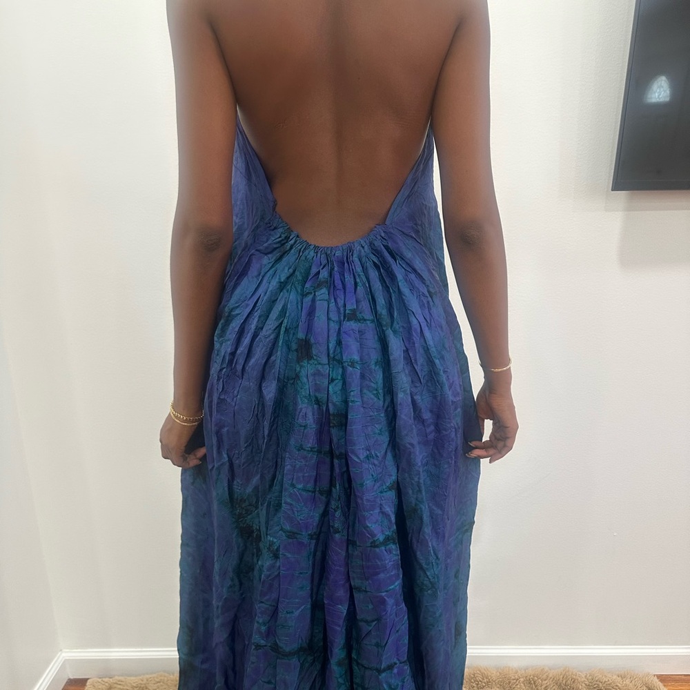 Blue and Purple Tie-Dye halter neck Maxi Dress